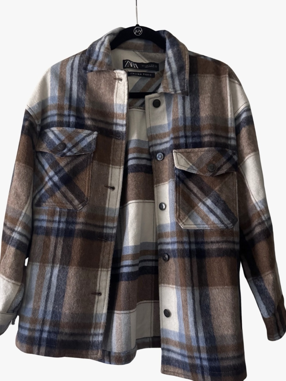 Zara Brown, Cream & Blue Plaid Jacket